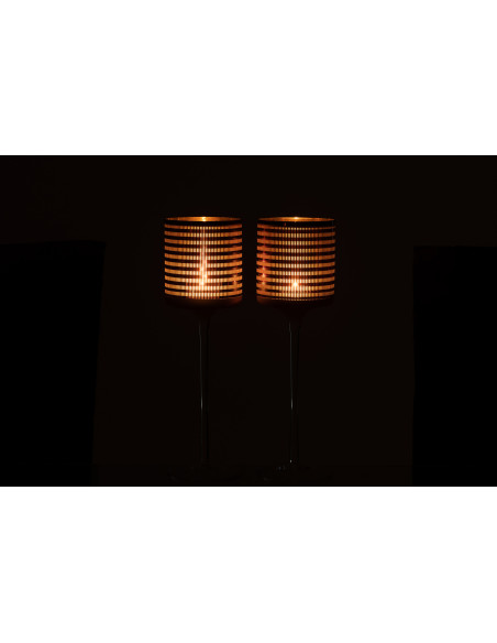 Photophore moderne sur pied XL Hauteur 30 cm en Verre Marron Blanc Motif rayé Jazzino (Lot de 2) - 3