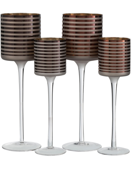 Photophore moderne sur pied XL Hauteur 30 cm en Verre Marron Blanc Motif rayé Jazzino (Lot de 2) - 4