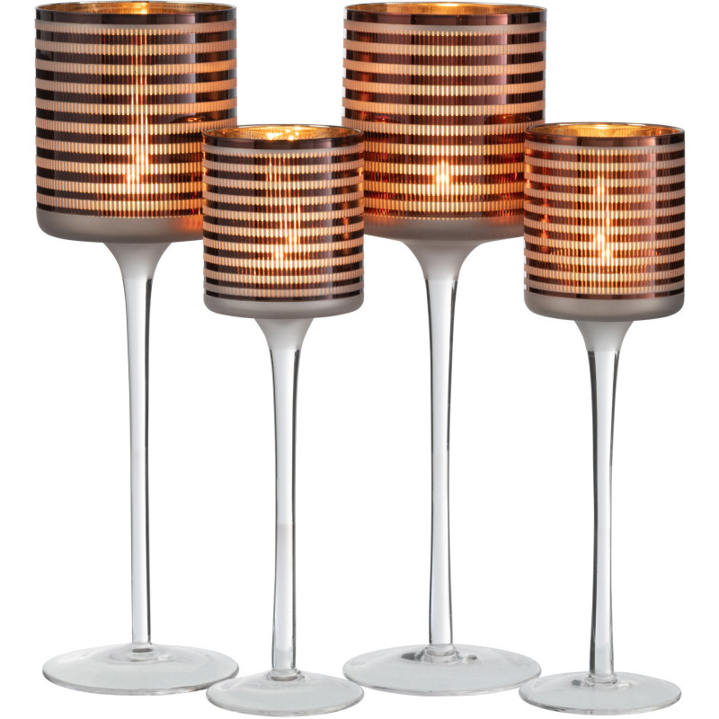 Photophore moderne sur pied XL Hauteur 30 cm en Verre Marron Blanc Motif rayé Jazzino (Lot de 2) - 5