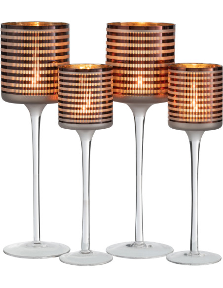 Photophore moderne sur pied XL Hauteur 30 cm en Verre Marron Blanc Motif rayé Jazzino (Lot de 2) - 5