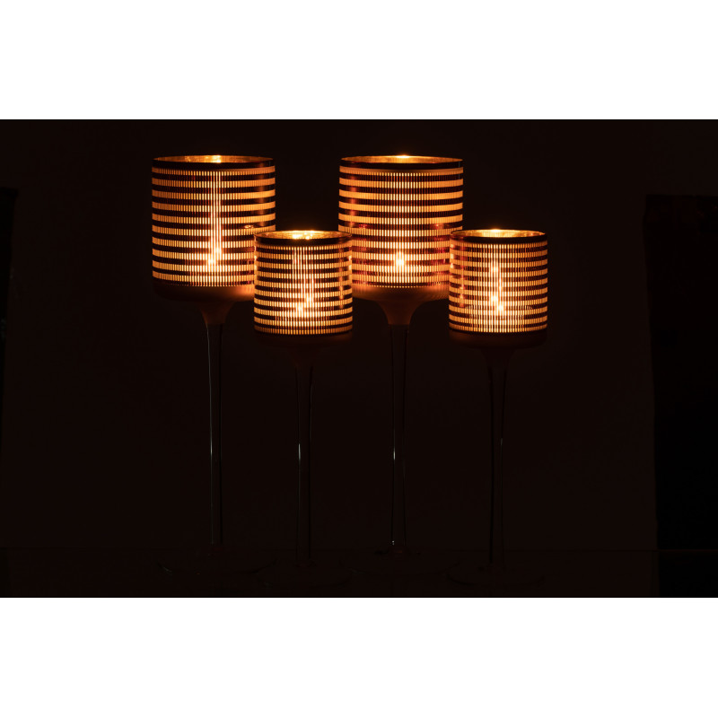 Photophore moderne sur pied XL Hauteur 30 cm en Verre Marron Blanc Motif rayé Jazzino (Lot de 2) - 6