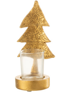 Photophore moderne Sapin de Noël Hauteur 17 cm en Résine Doré Verre Transparent Elviano - 1