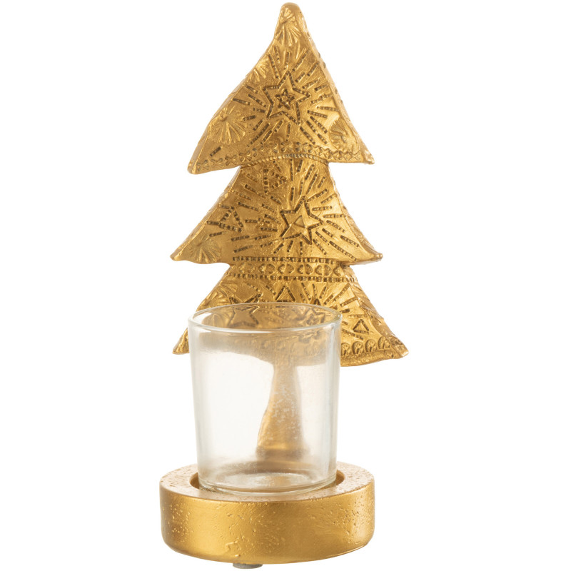 Photophore moderne Sapin de Noël Hauteur 17 cm en Résine Doré Verre Transparent Elviano - 1