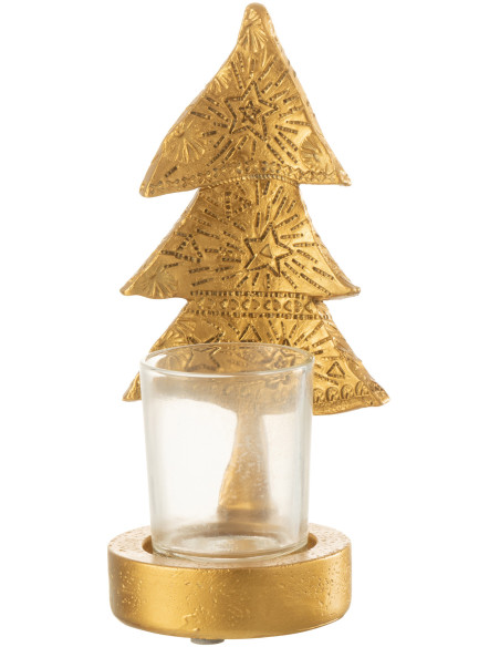Photophore moderne Sapin de Noël Hauteur 17 cm en Résine Doré Verre Transparent Elviano - 1