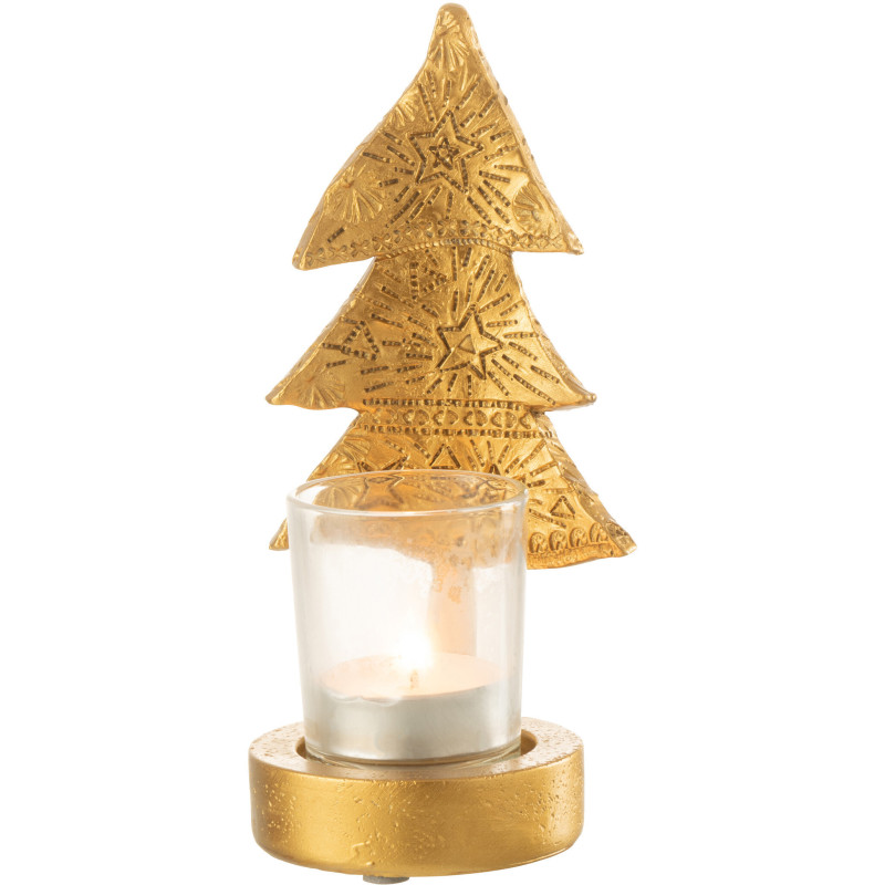 Photophore moderne Sapin de Noël Hauteur 17 cm en Résine Doré Verre Transparent Elviano - 2