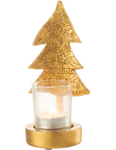 Photophore moderne Sapin de Noël Hauteur 17 cm en Résine Doré Verre Transparent Elviano - 2