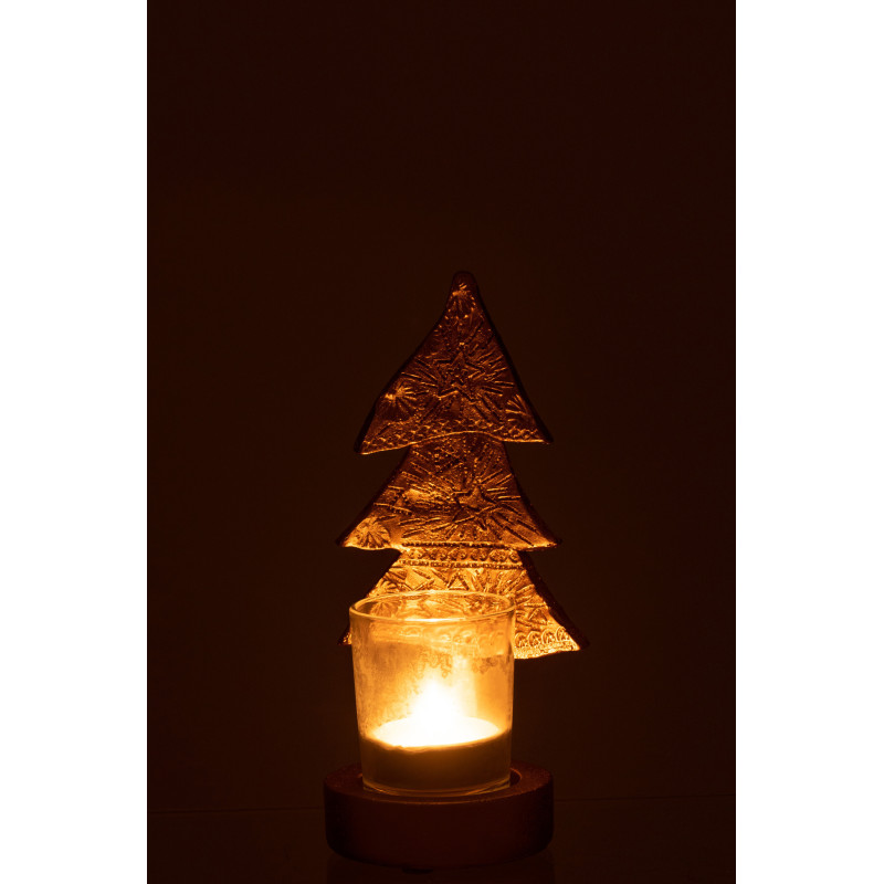 Photophore moderne Sapin de Noël Hauteur 17 cm en Résine Doré Verre Transparent Elviano - 3