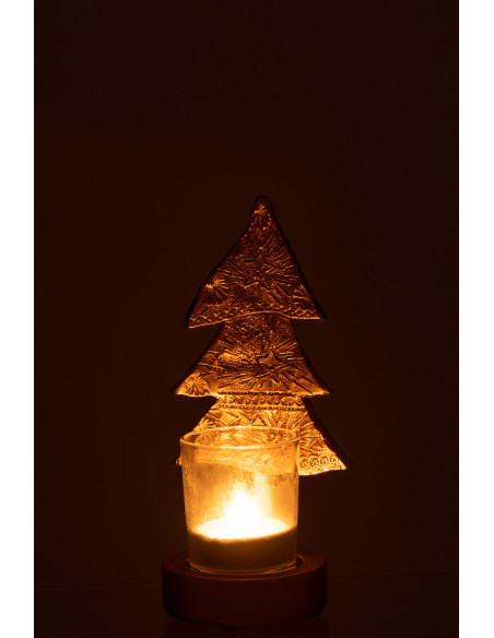 Photophore moderne Sapin de Noël Hauteur 17 cm en Résine Doré Verre Transparent Elviano - 3