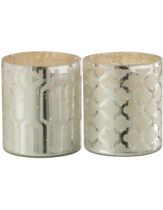 Photophore moderne chic Diamètre 8 cm en Verre Argenté Motif géométrique Xaria (Lot de 2) - 1