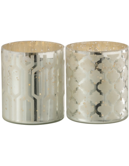 Photophore moderne chic Diamètre 8 cm en Verre Argenté Motif géométrique Xaria (Lot de 2) - 1