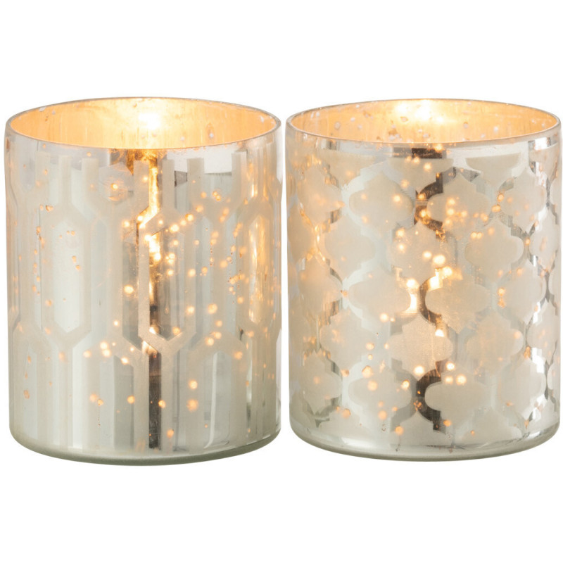 Photophore moderne chic Diamètre 8 cm en Verre Argenté Motif géométrique Xaria (Lot de 2) - 3