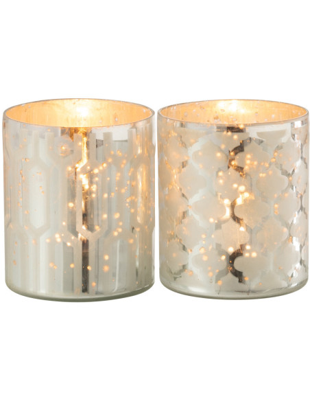 Photophore moderne chic Diamètre 8 cm en Verre Argenté Motif géométrique Xaria (Lot de 2) - 3