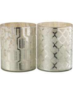 Photophore moderne chic Diamètre 12 cm en Verre Argenté Motif géométrique Xaria (Lot de 2) - 1
