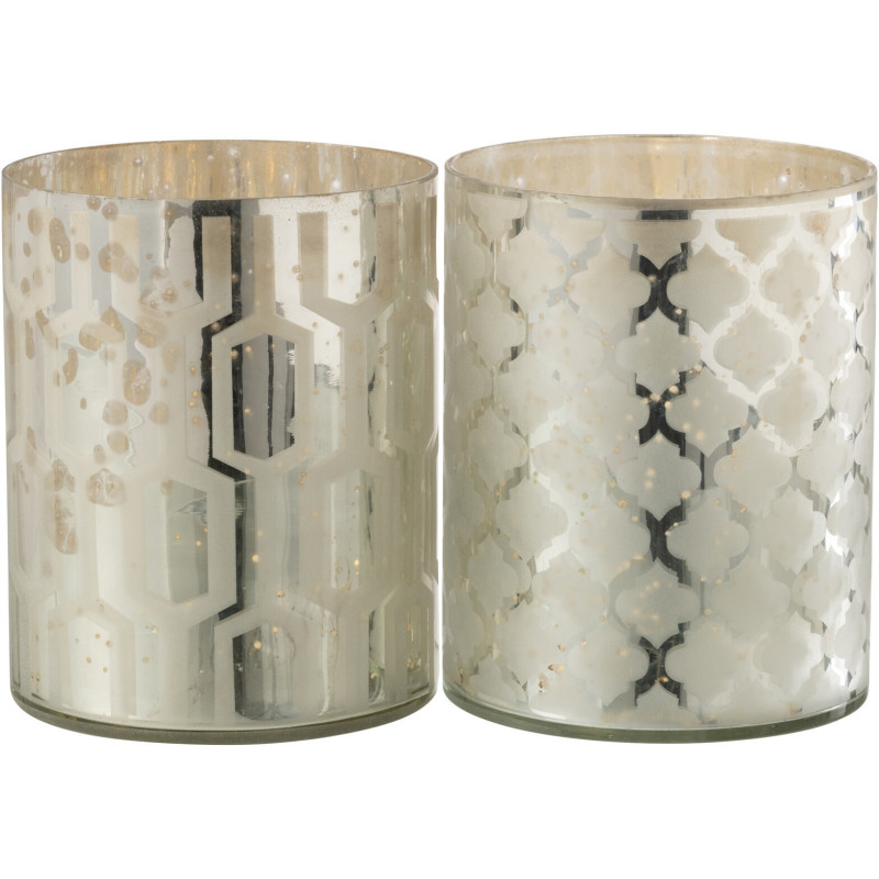 Photophore moderne chic Diamètre 12 cm en Verre Argenté Motif géométrique Xaria (Lot de 2) - 1