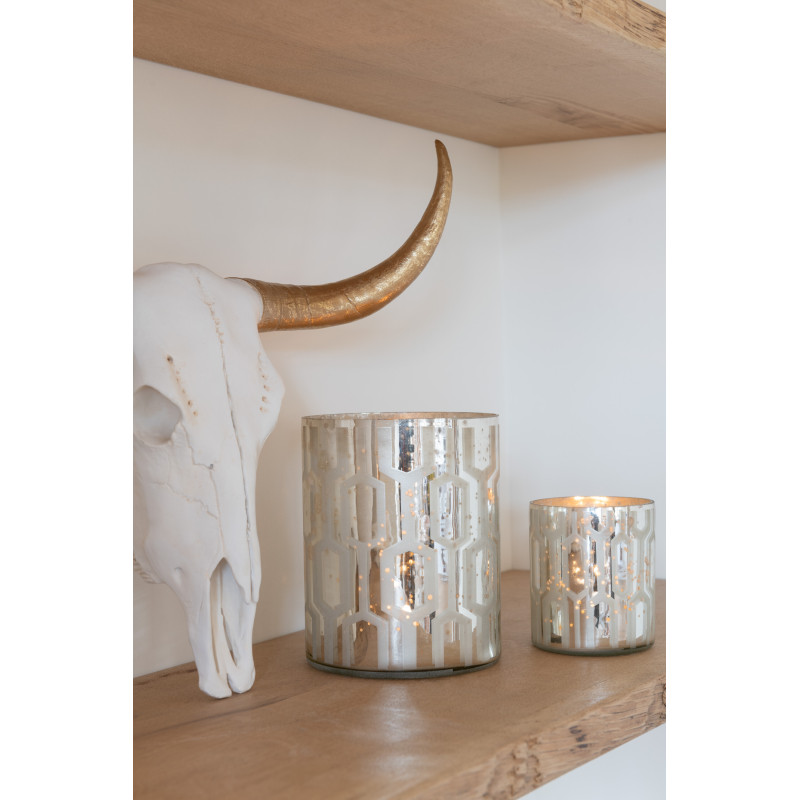 Photophore moderne chic Diamètre 12 cm en Verre Argenté Motif géométrique Xaria (Lot de 2) - 2