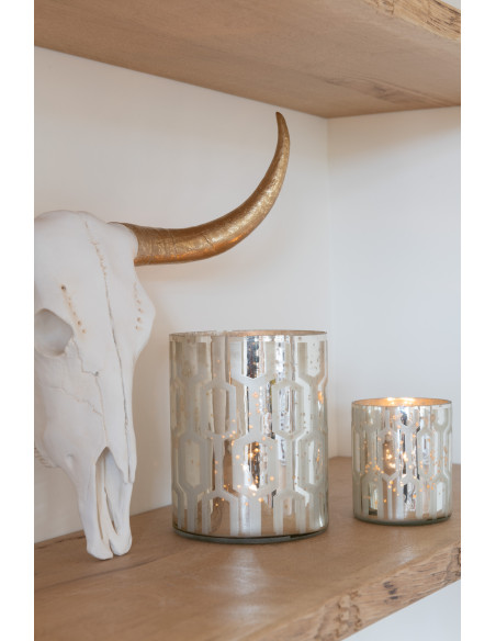 Photophore moderne chic Diamètre 12 cm en Verre Argenté Motif géométrique Xaria (Lot de 2) - 2