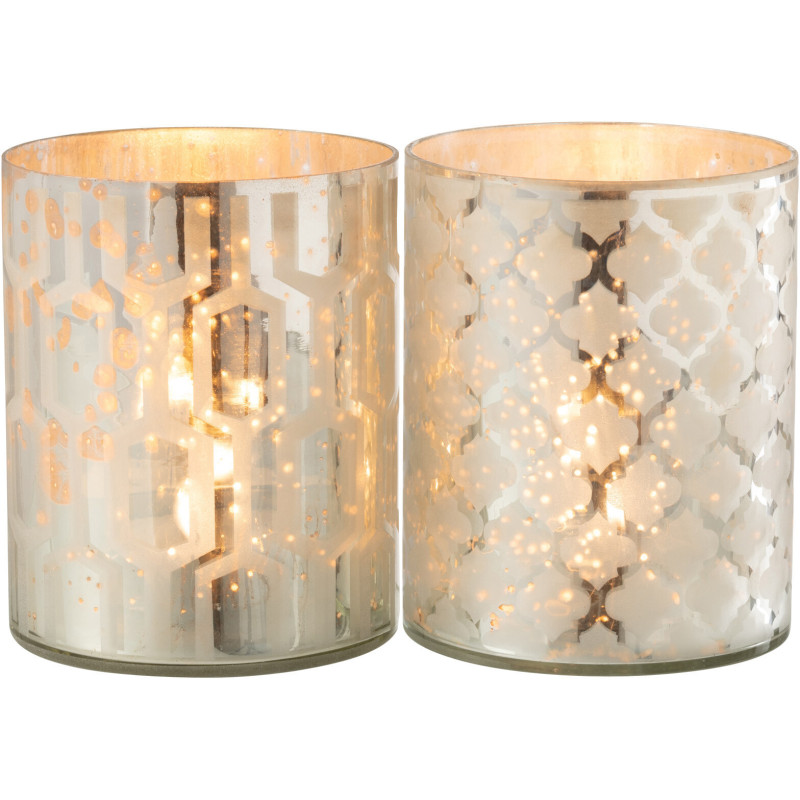 Photophore moderne chic Diamètre 12 cm en Verre Argenté Motif géométrique Xaria (Lot de 2) - 3