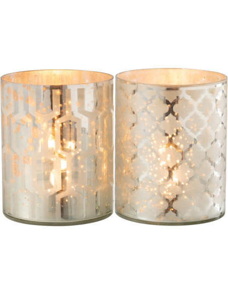 Photophore moderne chic Diamètre 12 cm en Verre Argenté Motif géométrique Xaria (Lot de 2) - 3