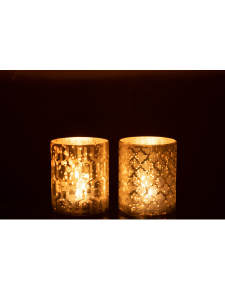 Photophore moderne chic Diamètre 12 cm en Verre Argenté Motif géométrique Xaria (Lot de 2) - 4