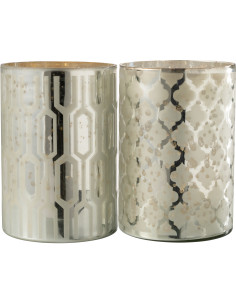 Photophore moderne chic XXL Diamètre 21 cm en Verre Argenté Motif géométrique Xaria (Lot de 2) - 1