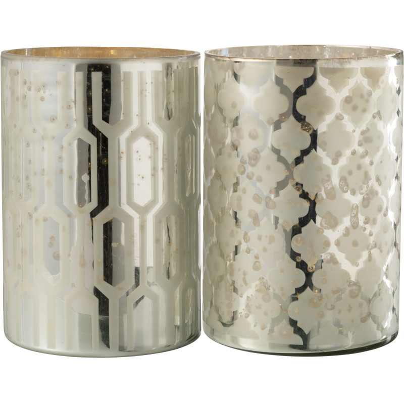 Photophore moderne chic XXL Diamètre 21 cm en Verre Argenté Motif géométrique Xaria (Lot de 2) - 1