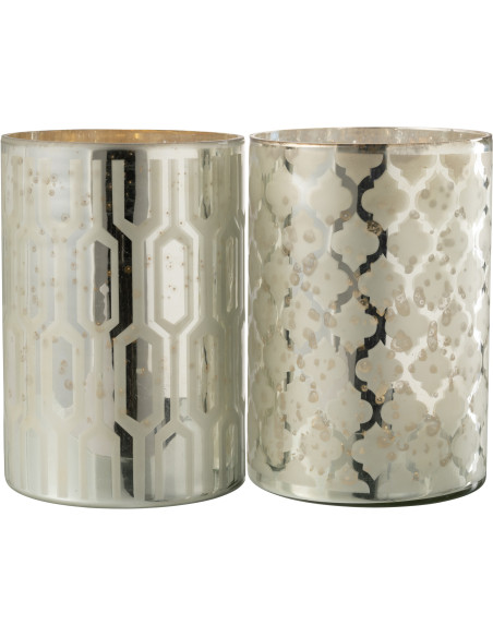 Photophore moderne chic XXL Diamètre 21 cm en Verre Argenté Motif géométrique Xaria (Lot de 2) - 1