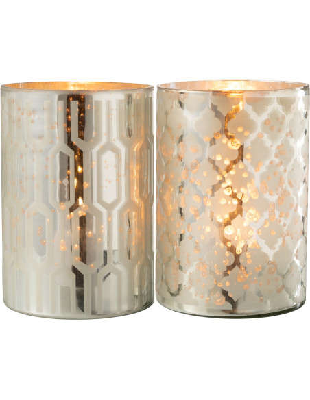 Photophore moderne chic XXL Diamètre 21 cm en Verre Argenté Motif géométrique Xaria (Lot de 2) - 2