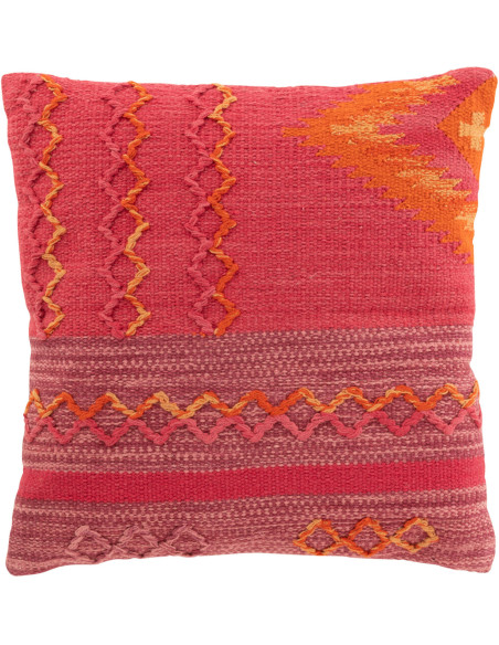 Coussin Carré Enzio 45x45 en Coton Fuchsia Orange Violet Motif ethnique - 1