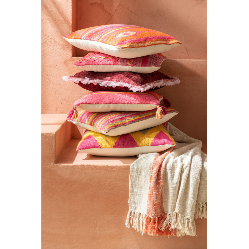 Coussin Carré Enzio 45x45 en Coton Fuchsia Orange Violet Motif ethnique - 2