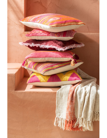 Coussin Carré Enzio 45x45 en Coton Fuchsia Orange Violet Motif ethnique - 2