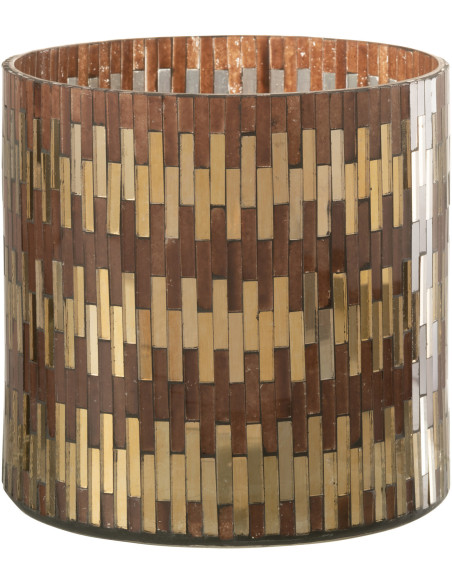 Photophore moderne chic XL Diamètre 15 cm en Verre Marron Doré Keldra - 1