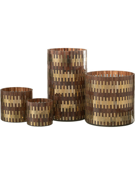 Photophore moderne chic XL Diamètre 15 cm en Verre Marron Doré Keldra - 4