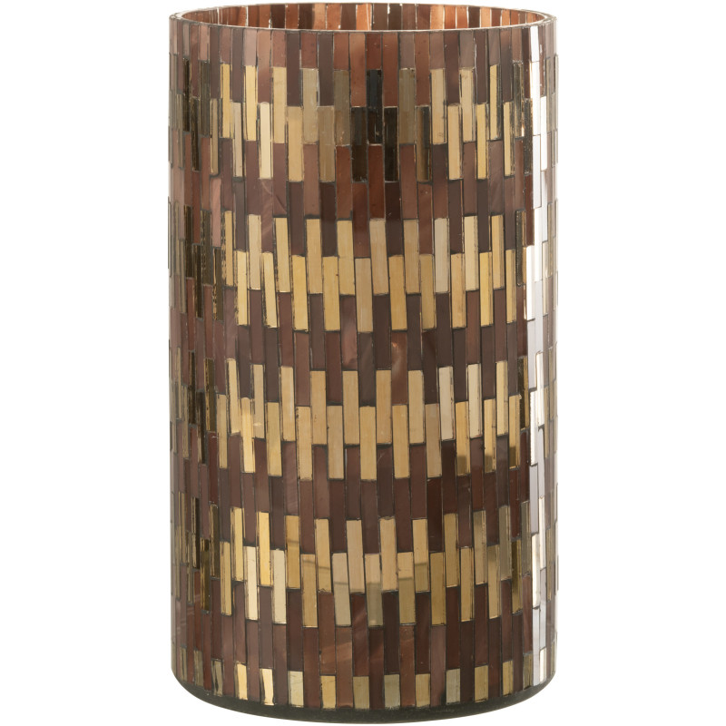 Photophore moderne chic XXL Hauteur 23 cm en Verre Marron Doré Keldra - 1