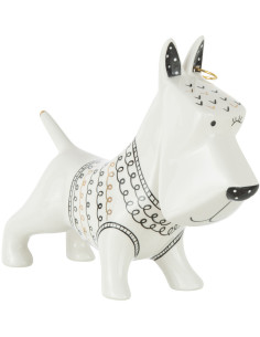 Statuette design Chien 21,5 cm en Céramique Blanc Noir Dalioro - 1