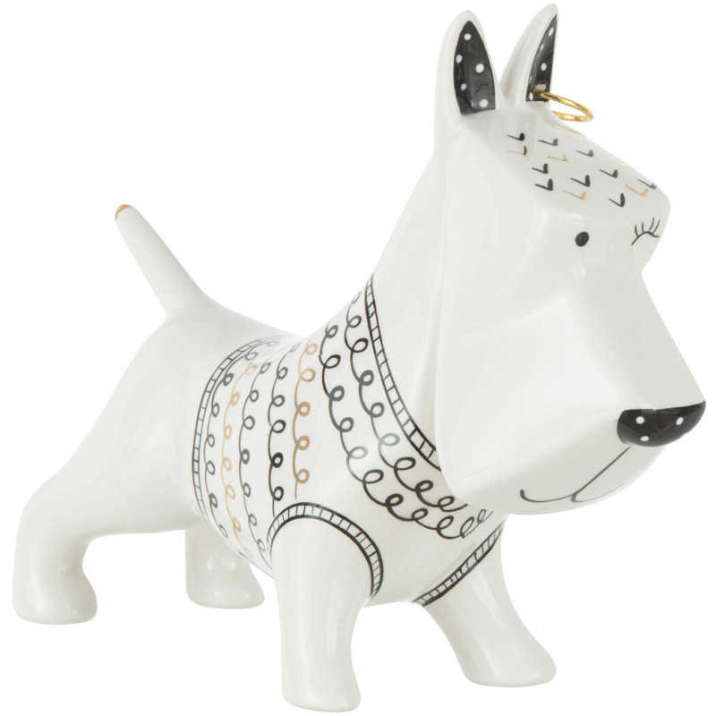 Statuette design Chien 21,5 cm en Céramique Blanc Noir Dalioro - 1