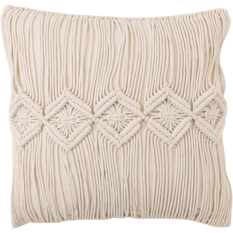 Coussin Carré Linéa 45x45 en Coton Blanc Motif macramé - 1