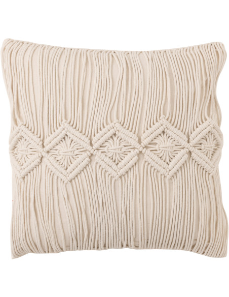 Coussin Carré Linéa 45x45 en Coton Blanc Motif macramé - 1