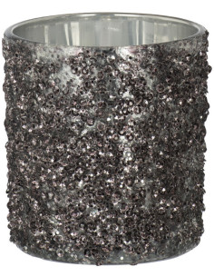 Photophore original Paillettes Diamètre 7 cm en Verre fumé Gris anthracite Orenna - 1