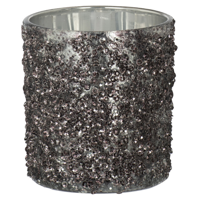 Photophore original Paillettes Diamètre 7 cm en Verre fumé Gris anthracite Orenna - 1