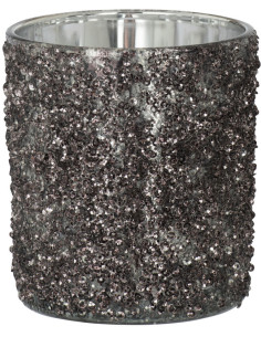 Photophore original Paillettes Diamètre 9 cm en Verre fumé Gris anthracite Orenna - 1