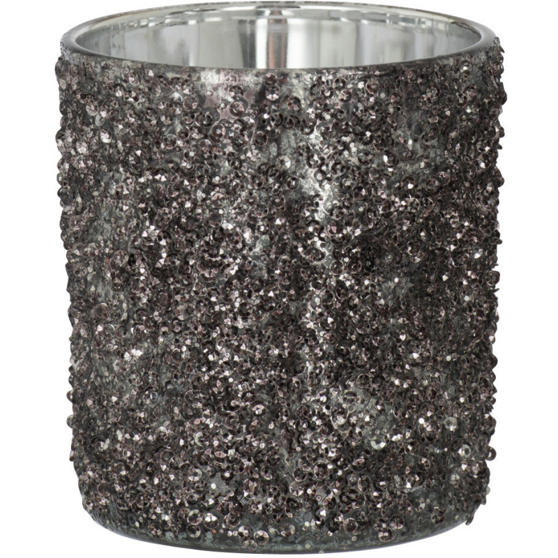 Photophore original Paillettes Diamètre 9 cm en Verre fumé Gris anthracite Orenna - 1