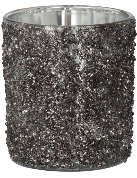 Photophore original Paillettes Diamètre 9 cm en Verre fumé Gris anthracite Orenna - 1