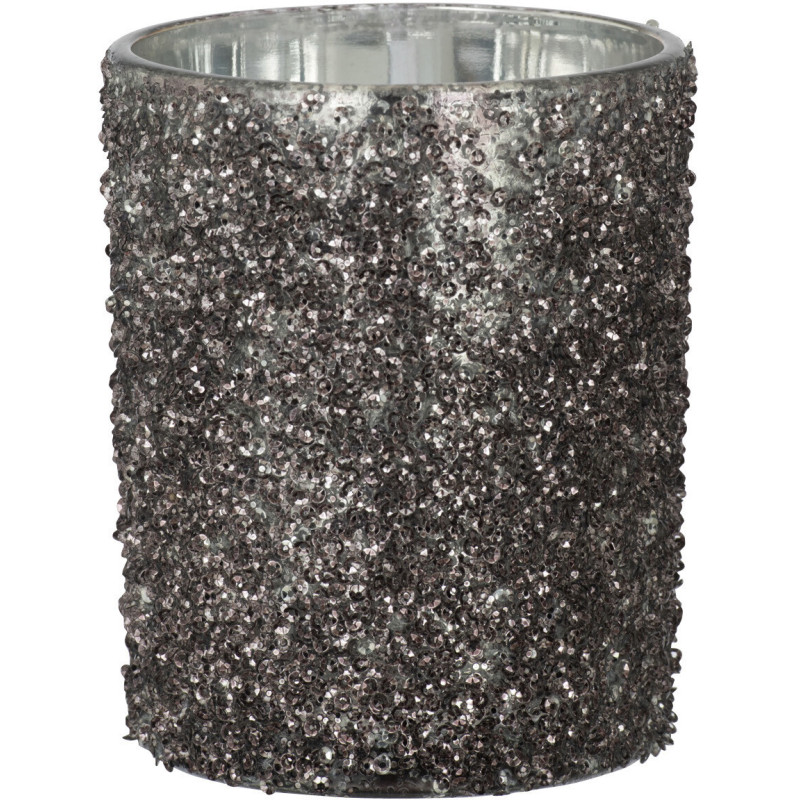 Photophore original Paillettes Diamètre 10 cm en Verre fumé Gris anthracite Orenna - 1