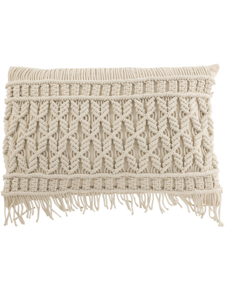 Coussin Rectangulaire Cosy 50x40 en Coton Blanc Motif macramé Avec franges - 1