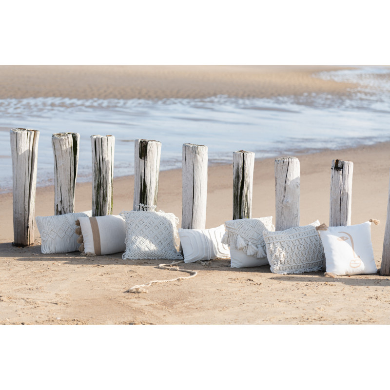 Coussin Rectangulaire Cosy 50x40 en Coton Blanc Motif macramé Avec franges - 2