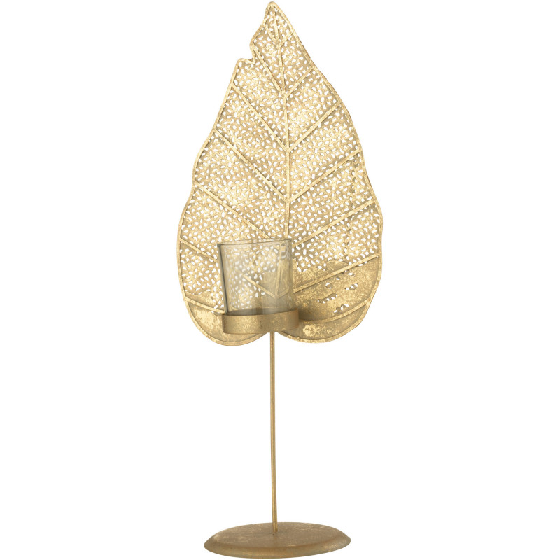 Photophore moderne Feuille XL Hauteur 49 cm en Métal Doré Ulisse - 4