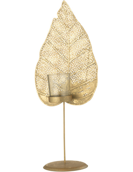 Photophore moderne Feuille XL Hauteur 49 cm en Métal Doré Ulisse - 4