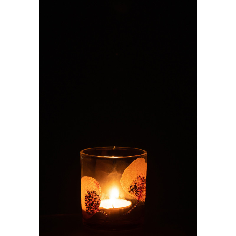 Photophore original Feuilles séchées Diamètre 7 cm en Verre Ocre Transparent Avec paillettes Javoria - 4