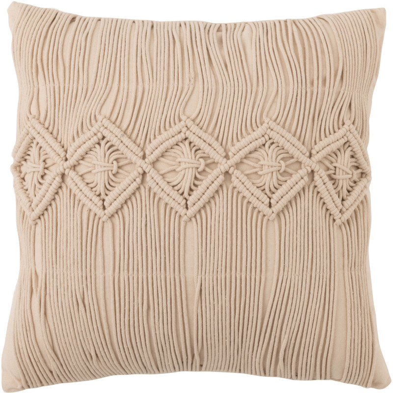 Coussin Carré Linéa 45x45 en Coton Beige Motif macramé - 1
