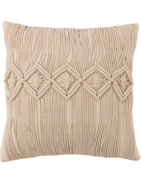 Coussin Carré Linéa 45x45 en Coton Beige Motif macramé - 1
